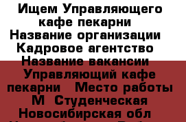 Ищем Управляющего кафе-пекарни › Название организации ­ Кадровое агентство › Название вакансии ­ Управляющий кафе-пекарни › Место работы ­ М. Студенческая - Новосибирская обл., Новосибирск г. Работа » Вакансии   . Новосибирская обл.,Новосибирск г.